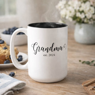 Grandma Est Modern Black Script Custom Date Two-Tone Coffee Mug