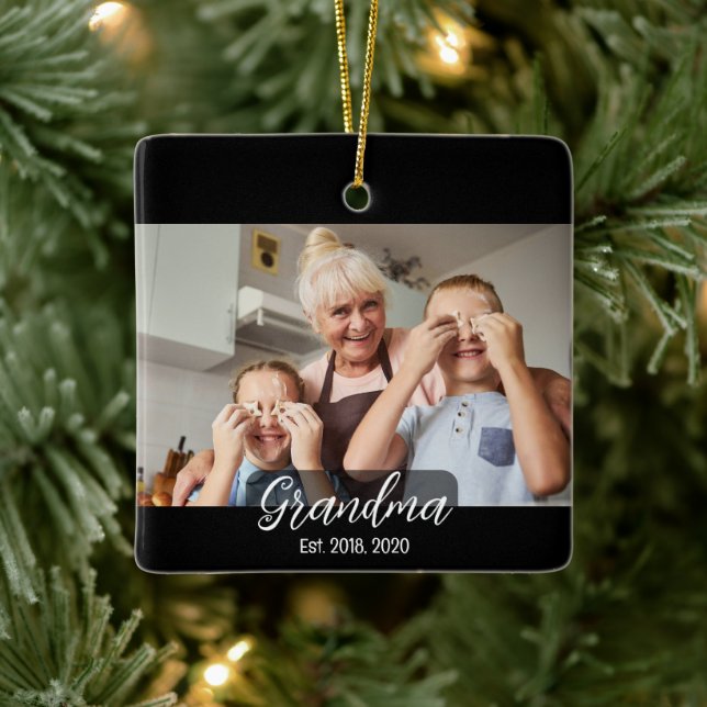 Grandma Est. White script photo Ceramic Ornament (Tree)