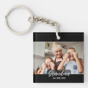 Grandma Est. White script photo Key Ring