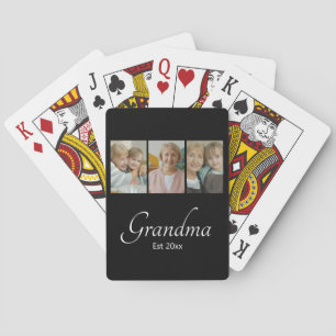 Grandma Est Year Custom 3 Photo Collage Gift Playing Cards