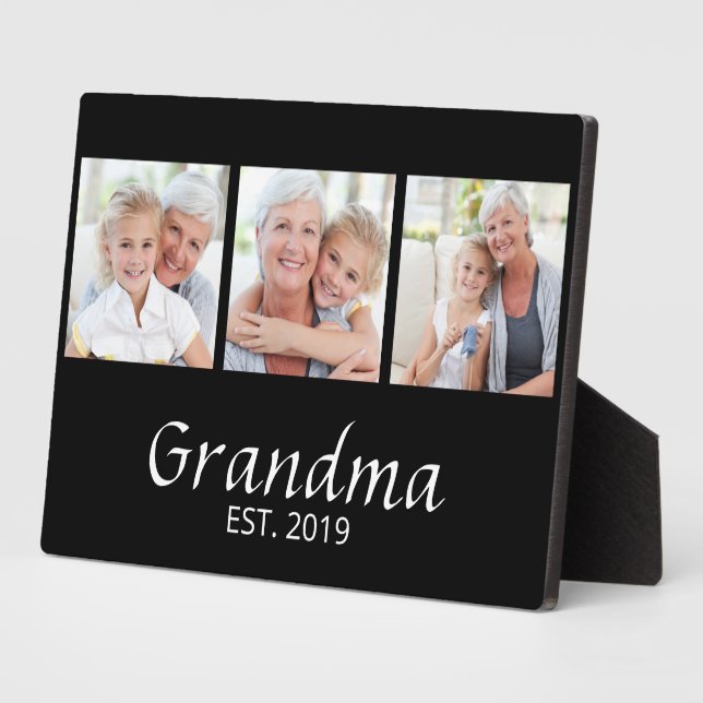 Grandma Established 3 Photo Plaque (Side)