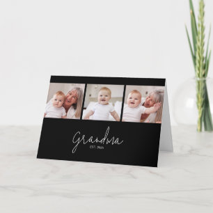 Grandma Established Black 3 Photo Grandparents Day Card