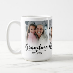 Grandma Established Black Cute Script 3 Photo Coffee Mug