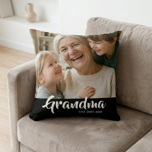 Grandma Established Black Modern Script Photo Cushion