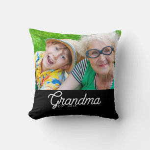 Grandma Established Black Modern Script Photo Cushion