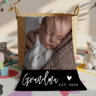 Grandma Established Black Modern Script Photo Fleece Blanket