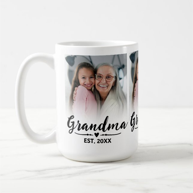 Grandma Established Black Script 3 Photo Coffee Mug (Left)