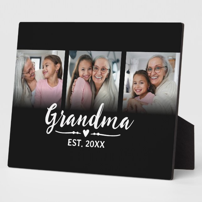 Grandma Established Black Script 3 Photo Plaque (Side)