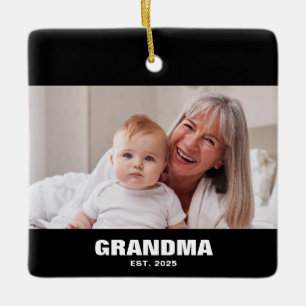 Grandma Established Black White Bold Photo Ceramic Ornament