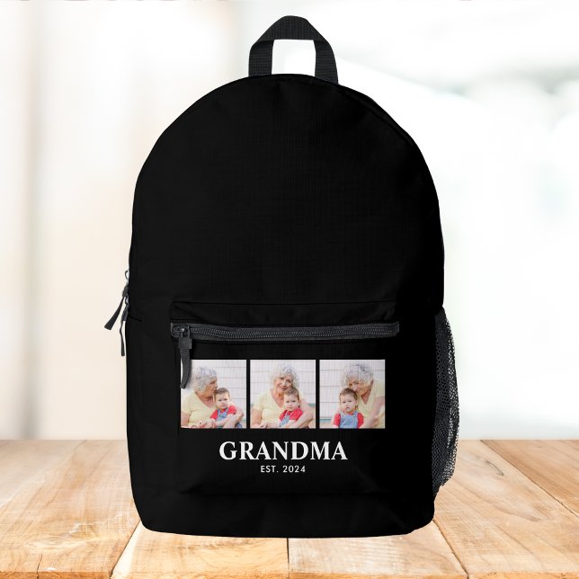 Grandma Established Bold Black 3 Photo Printed Backpack (Creator Uploaded)