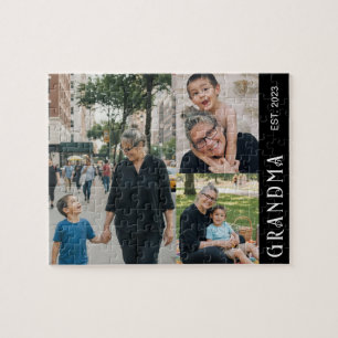Grandma Established Bold Modern Black 3 Photo Jigsaw Puzzle
