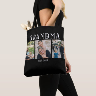 Grandma Established Bold Modern Black 3 Photo Tote Bag