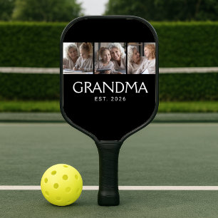 Grandma Established Class Typography Black 3 Photo Pickleball Paddle