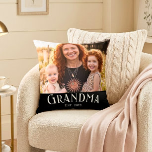 Grandma Established Custom Name Year Photo Black Cushion