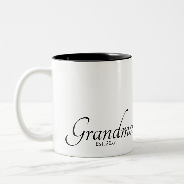 Grandma Established Date Est Black Script Two-Tone Coffee Mug (Left)