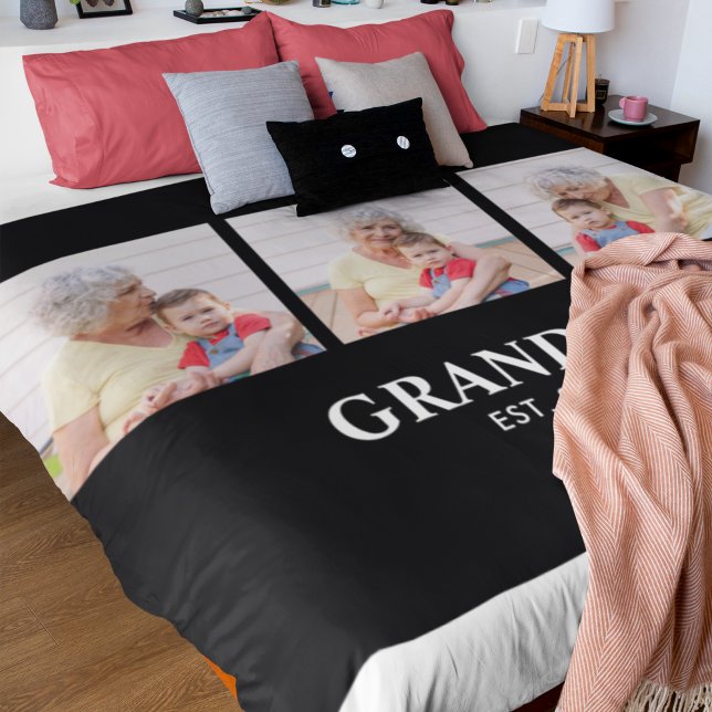 Grandma Established Elegant Bold Black 3 Photo Fleece Blanket (Creator Uploaded)