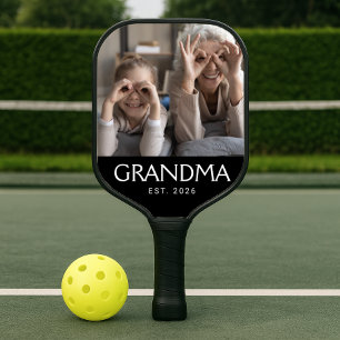 Grandma Established Fun Typography Photo Pickleball Paddle