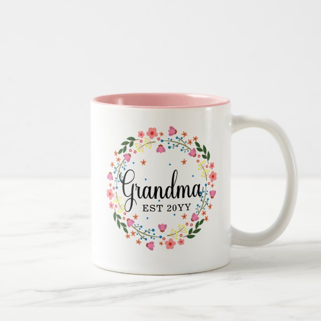 Grandma Established Grandma Gift Floral Two-Tone  Coffee Mug (Right)