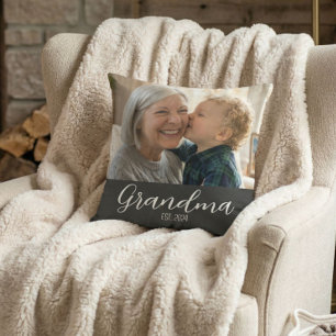 Grandma Established Minimalist White Script Text Cushion