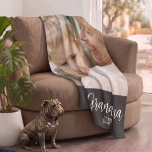 Grandma Established Minimalist White Script Text Fleece Blanket