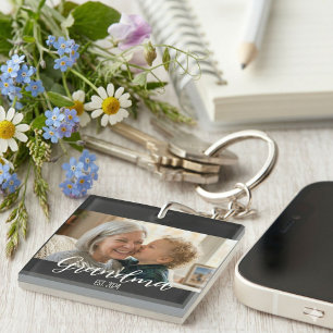 Grandma Established Minimalist White Script Text Key Ring