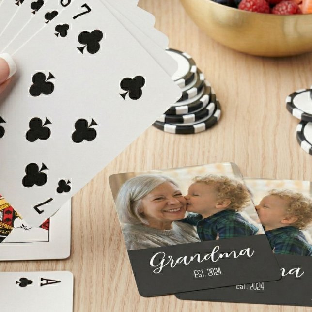 Grandma Established Minimalist White Script Text Playing Cards (Creator Uploaded)