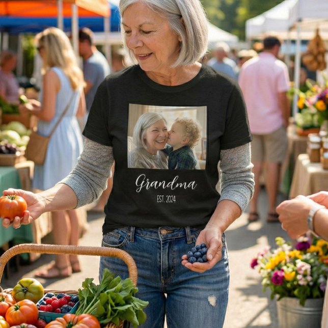 Grandma Established Minimalist White Script Text T-Shirt (Creator Uploaded)