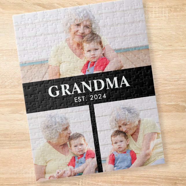 Grandma Established Modern Bold 3 Photo Jigsaw Puzzle (Creator Uploaded)