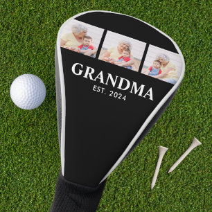 Grandma Established Modern Bold Black 3 Photo Golf Head Cover