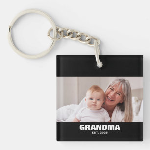 Grandma Established Modern Bold Photo Key Ring