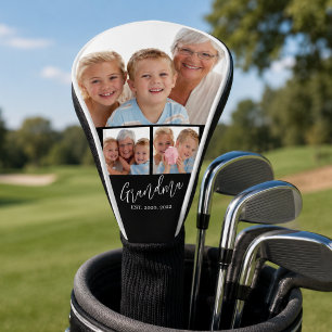 Grandma Established Modern Fun Script 3 Photo Golf Head Cover