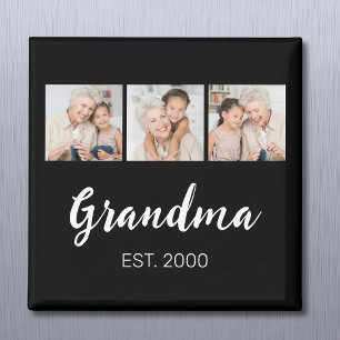 Grandma Established Modern Script 3 Photo Black Magnet