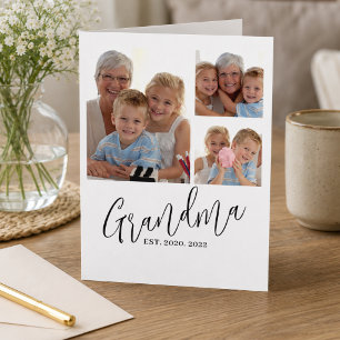 Grandma Established Modern Script 3 Photo Card
