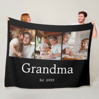 Grandma Established Modern Script 3 Photo Fleece Blanket
