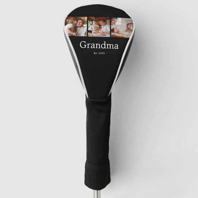 Grandma Established Modern Script 3 Photo Golf Head Cover (Front)
