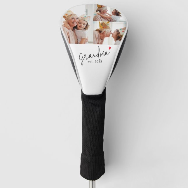 Grandma Established Modern Script 3 Photo Golf Head Cover (Front)