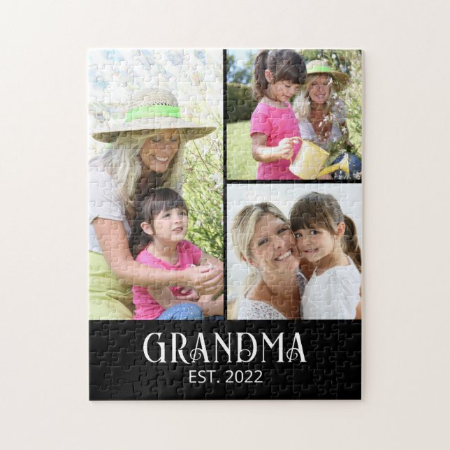 Grandma Established Modern Script 3 Photo Jigsaw Puzzle (Vertical)