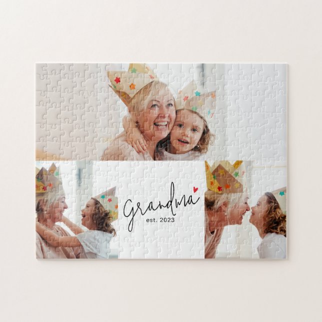 Grandma Established Modern Script 3 Photo Jigsaw Puzzle (Horizontal)
