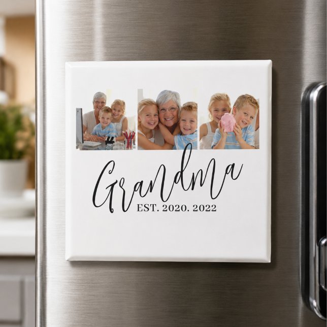 Grandma Established Modern Script  3 Photo Magnet (Creator Uploaded)