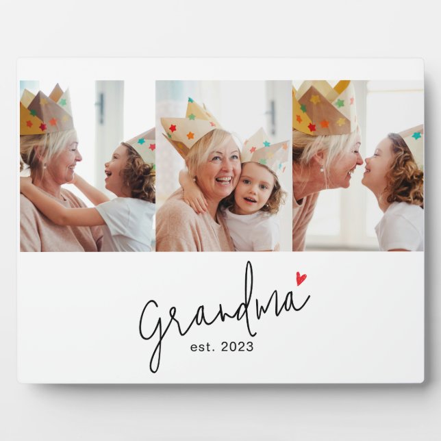 Grandma Established Modern Script 3 Photo Plaque (Front)