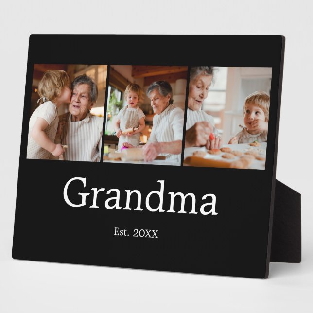 Grandma Established Modern Script 3 Photo Plaque (Side)
