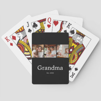 Grandma Established Modern Script 3 Photo Playing Cards