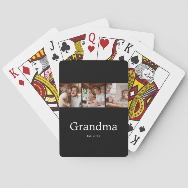 Grandma Established Modern Script 3 Photo Playing Cards (Back)