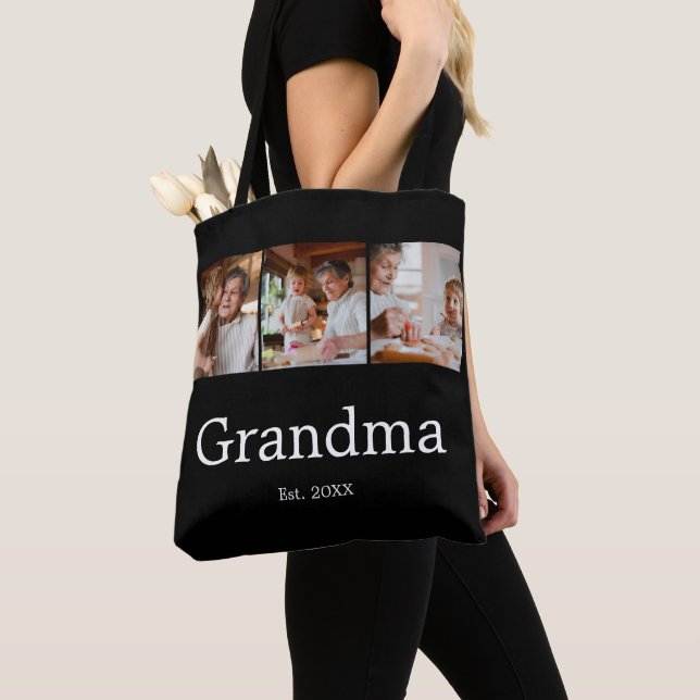 Grandma Established Modern Script 3 Photo Tote Bag (Close Up)