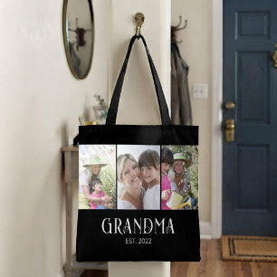 Grandma Established Modern Script 3 Photo Tote Bag