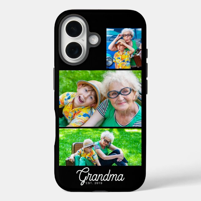 Grandma Established Modern Script Black 3 Photo Case-Mate iPhone Case (Back)