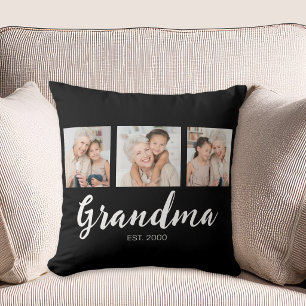 Grandma Established Modern Script Black 3 Photo Cushion