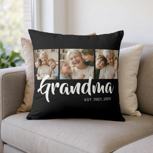 Grandma Established Modern Script Black 3 Photo Cushion