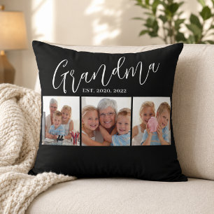 Grandma Established Modern Script Black 3 Photo Cushion