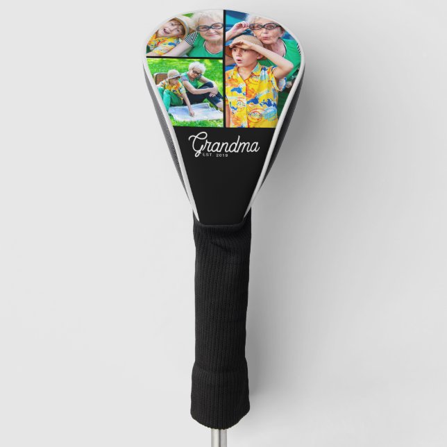 Grandma Established Modern Script Black 3 Photo Golf Head Cover (Front)